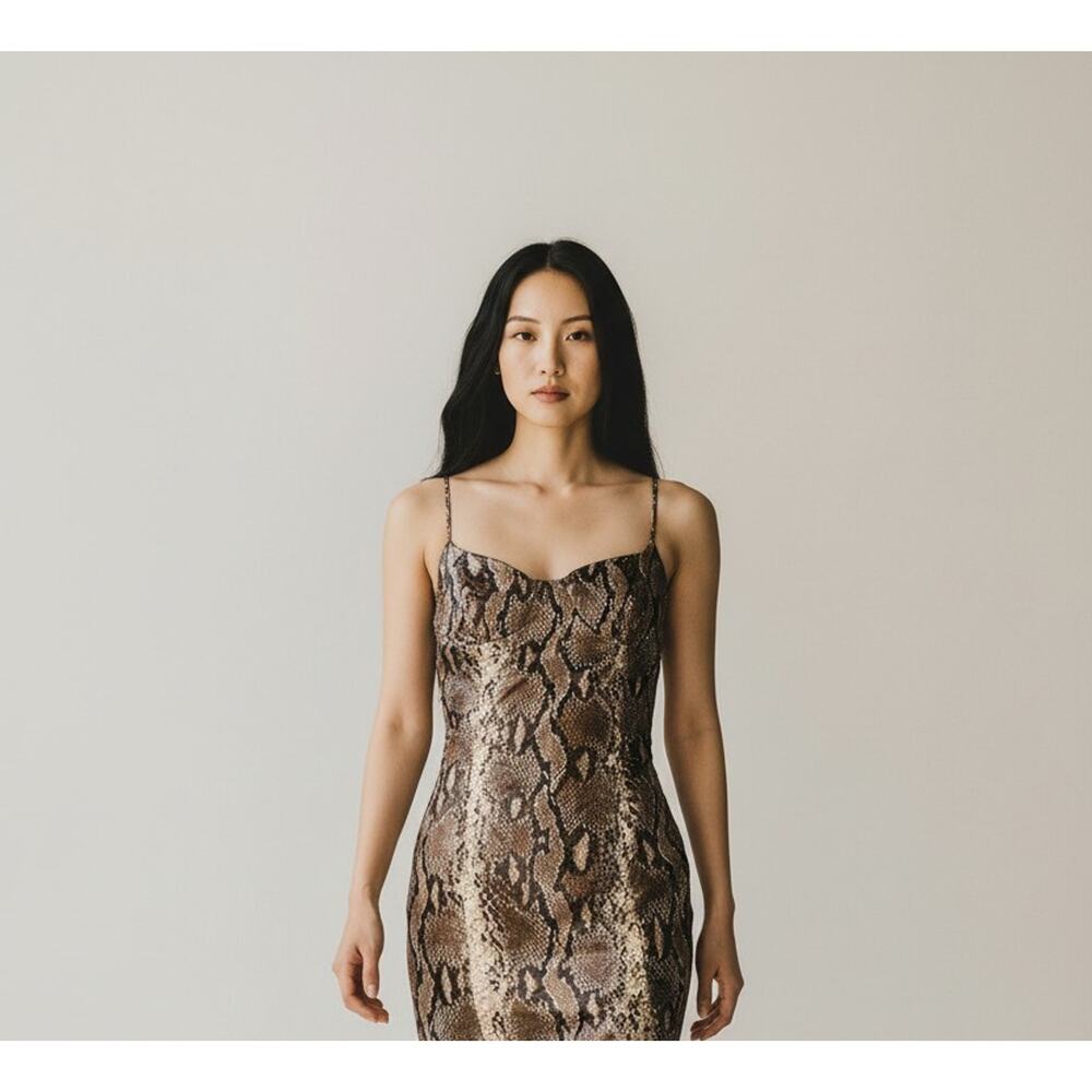 7DAYWKND Mini Slip Dress Womens Small Brown Snake Stretch Bodycon Sexy Flirty